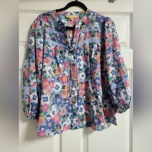 Hope And Hallow Floral Women's Rayon Balloon Sleeve Top Size L